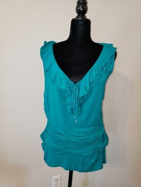 Plus Teal Ruffle Tie-Front Sleeveless Top